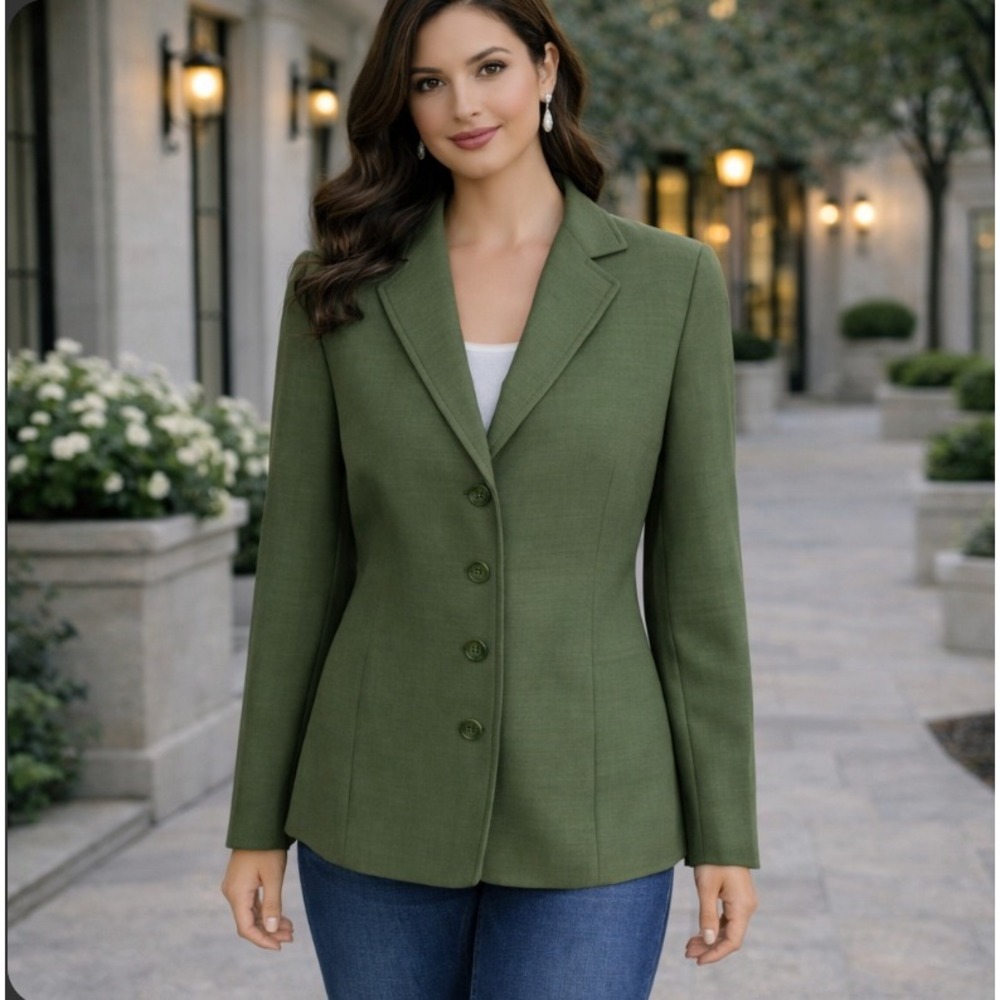 Lafayette 148 Blazer Women 4 Army Green Jacket Professional Career Wool Silk USA